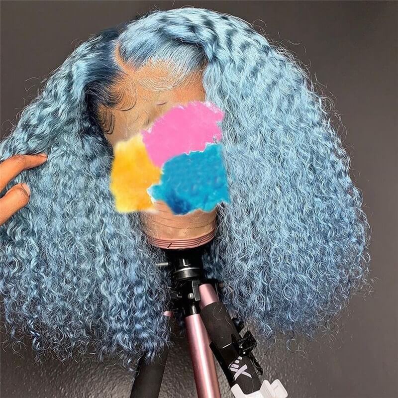 Curly Blue Colored Human Hair Wigs For Women Brazilian Remy Hair Wigs Pre Plucked Orange Ombre Lace Front Wig Transparent Wigs - Image 4