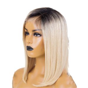Lace Front Bob Wig With Blonde Dark Root Color - Image 4