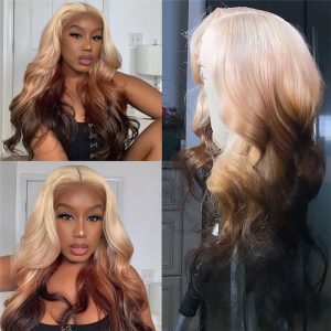 Body Wave Ash Blonde Lace Front Wig Human Hair Brazilian Remy Hair Straight 613 Highlight Brown Lace Front Wig Pre Plucked - Image 4