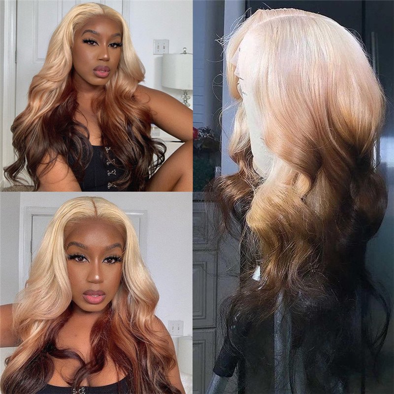 Body Wave Ash Blonde Lace Front Wig Human Hair Brazilian Remy Hair Straight 613 Highlight Brown Lace Front Wig Pre Plucked - Image 4
