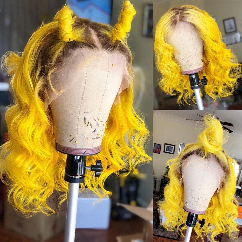 Transparent Lace Wigs # Brown Yellow Ombre Colored Human Hair Wigs Body Wave Brazilian Remy Lace Front Wig Closure Wig