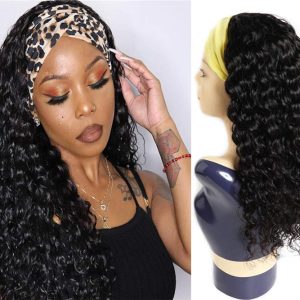 Headband Wigs Human Hair Deep Wave 16 Inch wigs Glueless Headband Wig Deep Wave None Lace Front Wigs Machine Made 150% Density Wigs Curly Hair