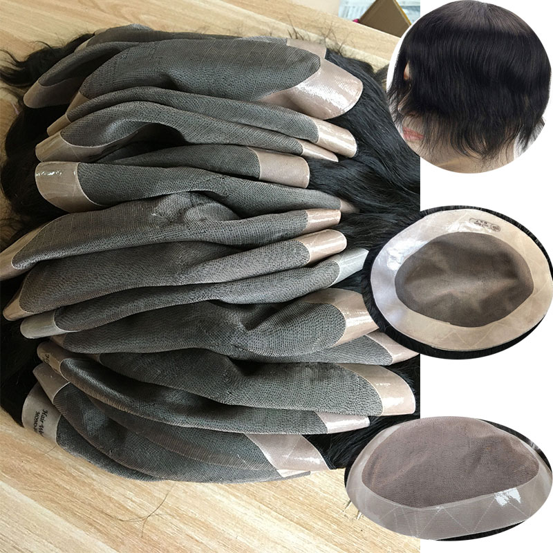 Toupee for Men Hair Unit Wig for Men Mono Lace Men's Wig Man Toupee Real Human Hair Pieces Men1B Off Black Color Man Hair7x9inch