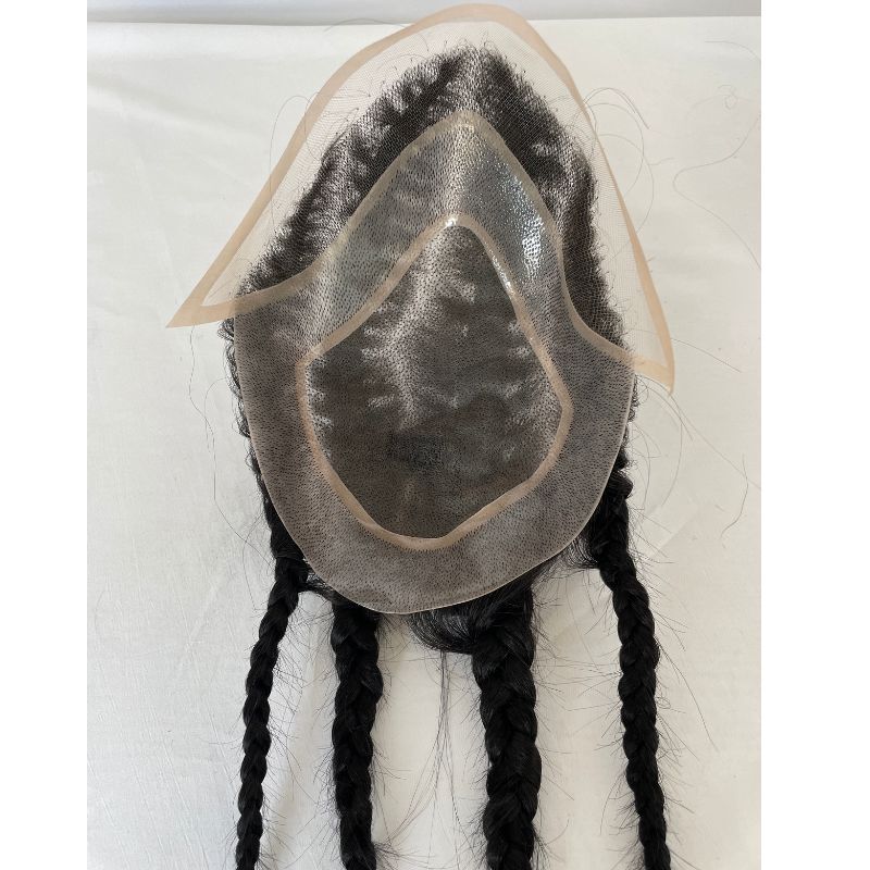 Toupee For Men Four Braids Aka Double Braids Mens Hairpiece100% Human Hair Mono Base with PU Hair Replacement for Men Base Size 8x10 inch Mens Toupee 12 Inch Long Hair - Image 5
