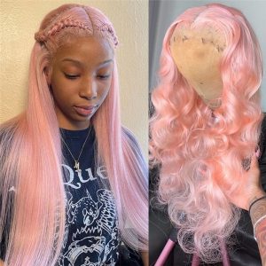 Body Wave Pink Colored Human Hair Wigs For Women Preplucked Brazilian Remy Pink Ombre HD Transparent Lace Frontal Wig - Image 3