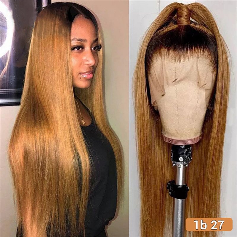 Straight Brown 13x4 Lace Front Wig Honey Blonde Brazilian Remy 1b/27 Ombre Lace Front Human Hair Wigs For Women Bleach Knots - Image 5