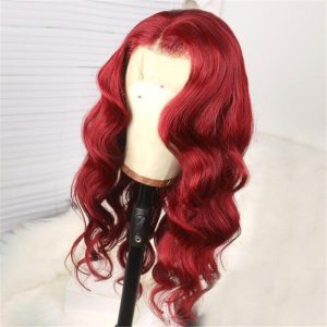 Peruvian Hair Lace Front Wig Wine Red Color Body Wave Style - Image 4