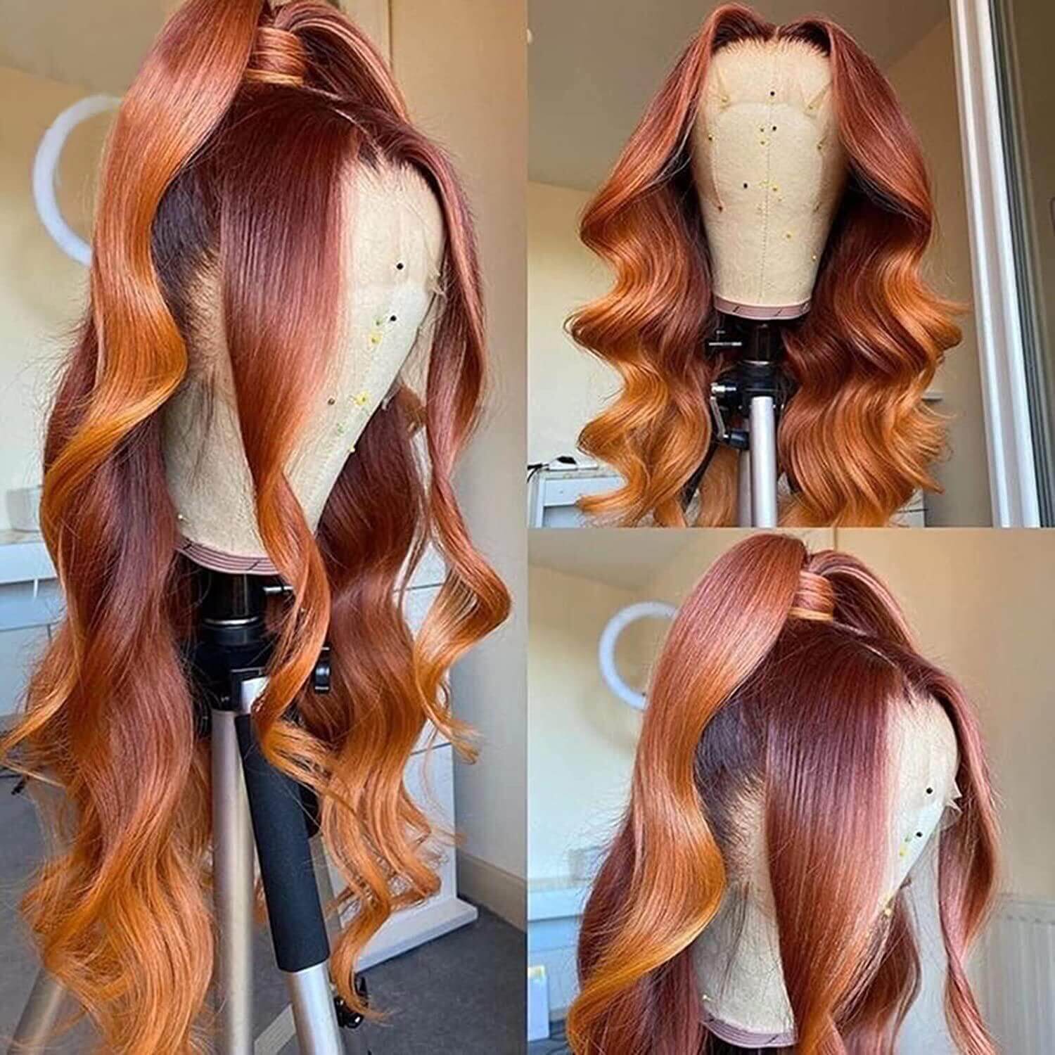Ombre Body Wave Human Hair Wigs for Black Women Ombre Red Orange Ginger Glueless Wigs Human Hair Pre Plucked 150% Density HD Lace Front Wigs Human Hair Body Wave Frontal Wigs Human Hair Pwigs - Image 3