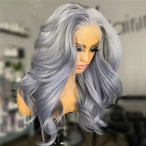 Alternative view of Body Wave Grey Blue Ombre Lace Front Wig Brazilian Remy Grey Colored Human Hair Wigs For Women Grey Human Hair Closure Wig