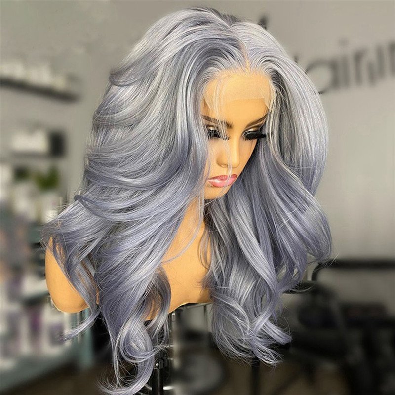 Body Wave Grey Blue Ombre Lace Front Wig Brazilian Remy Grey Colored Human Hair Wigs For Women Grey Human Hair Closure Wig - Image 2