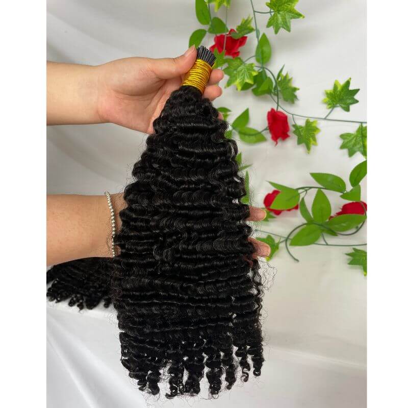 3B 3C Camodian Hair Kinky Curly Microlinks Human Hair Extensions Vrigin Hair Weave Bundles I Tip Hair Extensions Bulk Natural Black Color - Image 6