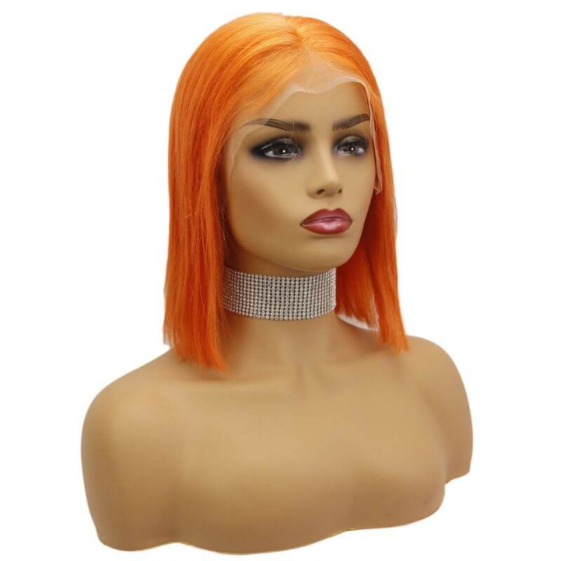 Peruvian Hair Orange Color Human Hair Lace Front Bob Wig - Image 4
