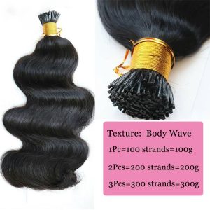 Body Wave I Tip Human Hair Extensions Microlinks Brazilian Virgin Hair Bulk 100% Human Hair Natural Black For Women Pwigs - Image 5