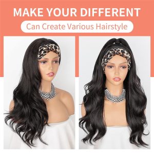 Long Wavy Headband Wig Body Wave Wigs for Black Women Girls Glueless Natural Looking High Density Heat Resistant Fiber Head - Image 3