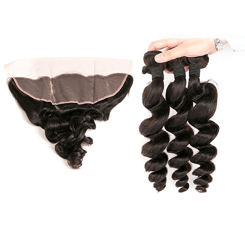 Brazilian Loose Wave Frontal with 3 Bundles Unprocessed Remy Hair Extensions Ear to Ear 13x4 Lace Closure Frontal - Image 2