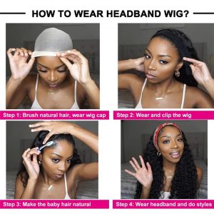 HeadBand Wig Curly Human Hair Wigs for Black Women Brazilian 10A Human Hair None Lace Front Water Wave Wigs Machine Made Wigs Natural Color - Image 4