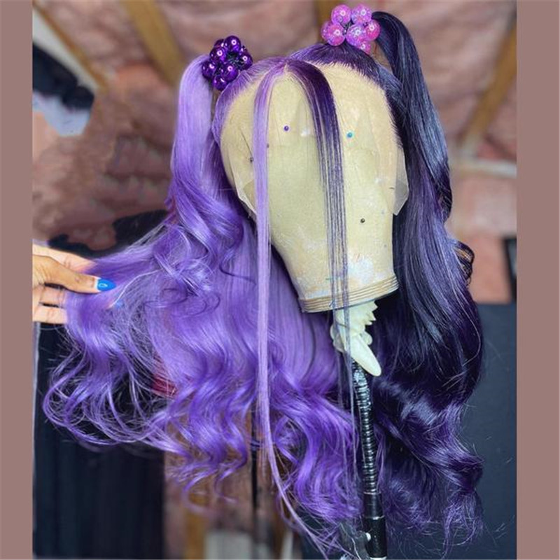 Peruvian Hair Half Light Purple Half Dark Purple Lace Front Wig - Image 3