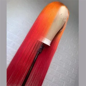 Peruvian Hair Orange Red Ombre Color Lace Front Wig