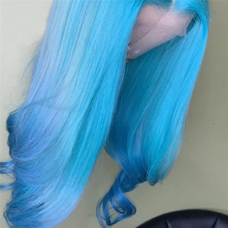 150% Density Light Blue Wig Lace Front Wigs Pre Plucked Lace Front Human Hair Wigs For Black Women Colored Blue Brazilian Wigs - Image 2