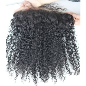 Alternative view of Pre Plucked 13X6 Mongolian Kinky Curly Remy Hair Lace Frontal Closure Bleached knots Natural Color Density 130% In Stock
