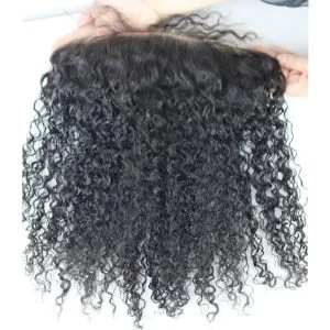 Alternative view of Pre Plucked 13X6 Mongolian Kinky Curly Remy Hair Lace Frontal Closure Bleached knots Natural Color Density 130% In Stock