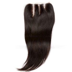 Three Part Lace Closure Sew In Brazalian Remy Hair Siky Straight Three Part 4x4 inchs Natural Color - Image 3