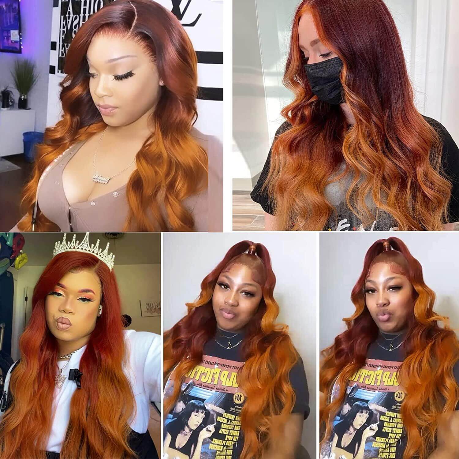 Ombre Body Wave Human Hair Wigs for Black Women Ombre Red Orange Ginger Glueless Wigs Human Hair Pre Plucked 150% Density HD Lace Front Wigs Human Hair Body Wave Frontal Wigs Human Hair Pwigs - Image 4
