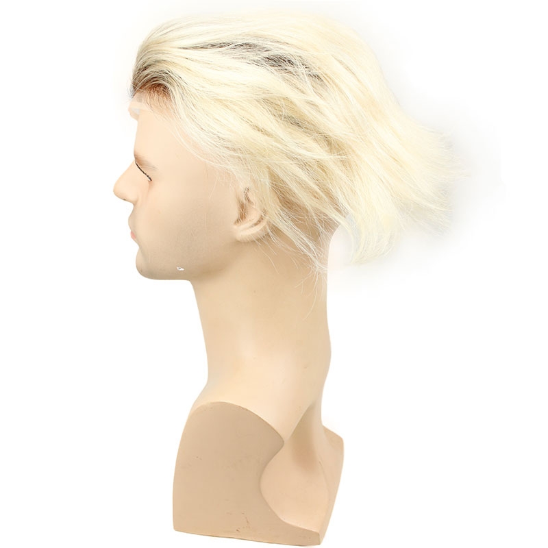 Toupee for Men with Transparent Swiss Lace with PU Around 10x8 Brazilian Human Hair Straight Hair Pieces for Men #60 Platinum Blonde - Image 10