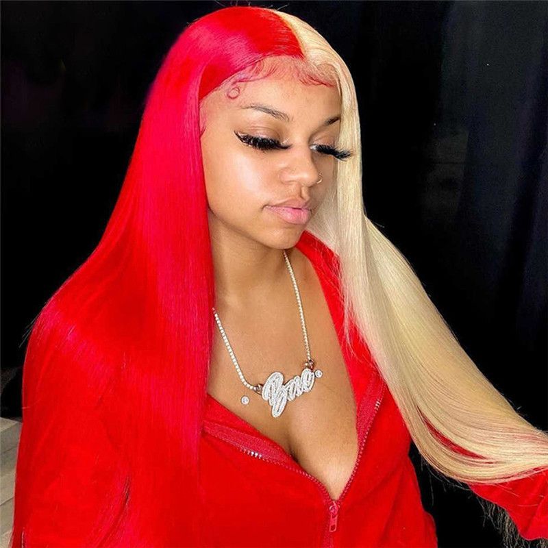 Straight Blonde Colored Red Lace Front Human Hair Wigs For Women Yellow Blue Lace Front Wig Brazilian Remy Grey Human Hair Wig - Image 2