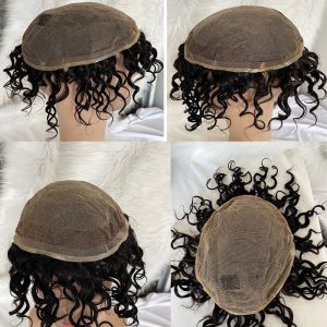 Pwigs Full French Lace Mens Toupee Loose Wave European Human Hair Replacement Systems for Men Hairpiece 10x8inch #1B Black Color - Image 5