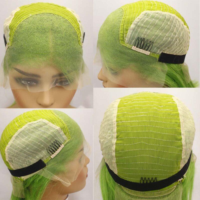 13x4 Lace Frontal Bob Wigs Peruvian Hair Light Green Ombre Color Human Hair Lace Front Bob Wig - Image 6