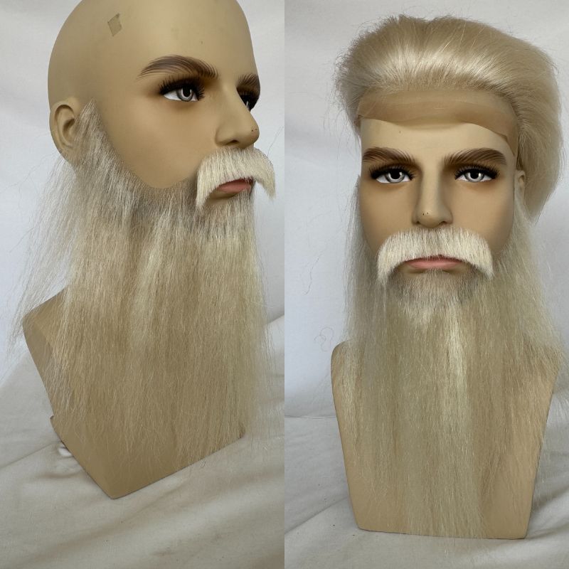 Fake Beard Swiss Lace Fake Beard And Moustache Real Human Hair Handmade Light Beard For Men Invisible Beards For Man White Color - Image 2