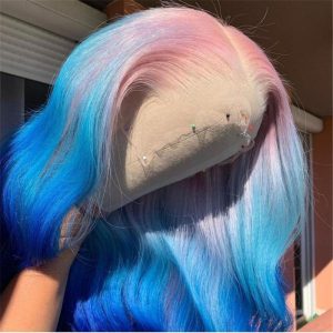 Peruvian Hair Pink And Blue Ombre Color Lace Front Wig - Image 3