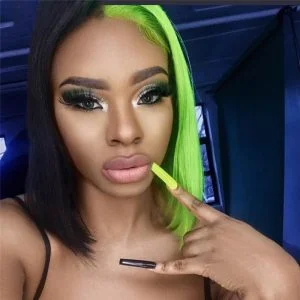 Alternative view of Bob Black Green Half and Half Lace Front Wig Brazilian Remy Straight Bob Colored Human Hair Wigs For Women Green Human Hair Wig