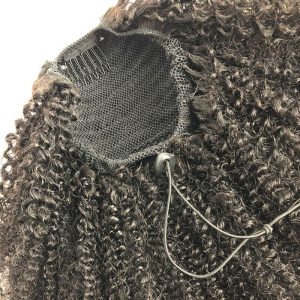 4B 4C Afro Kinky Curly Brazilian Human Hair Natural Color Pontail With Combs and Straps - Image 5