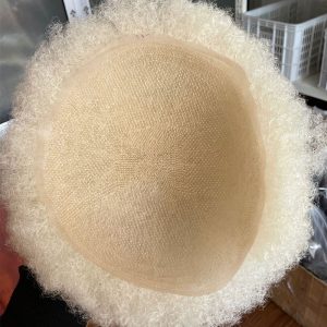 African American Wigs Full Swiss Lace Afro Curly Human Hair Pure White Hair 10x8inch Toupee For Men Human Hair Men's Toupee - Image 6