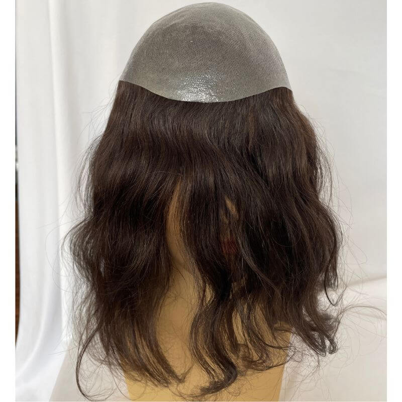 12inch Full Skin Pu Base Long Human Hair Men Toupee Natural Hairline Men Toupee Silky Straight Wave 8x10 #2 Dark Brown Color Men Wigs - Image 6