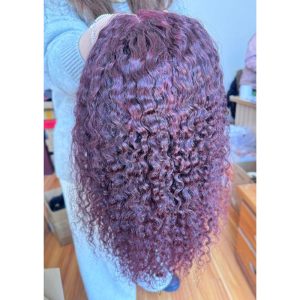 13X4 Hd Lace Front Wig Kinky Curly Cambodian Hair Wigs Dark Purple Wine Colored Human Hair Wigs Lace Glueless Wig - Image 3
