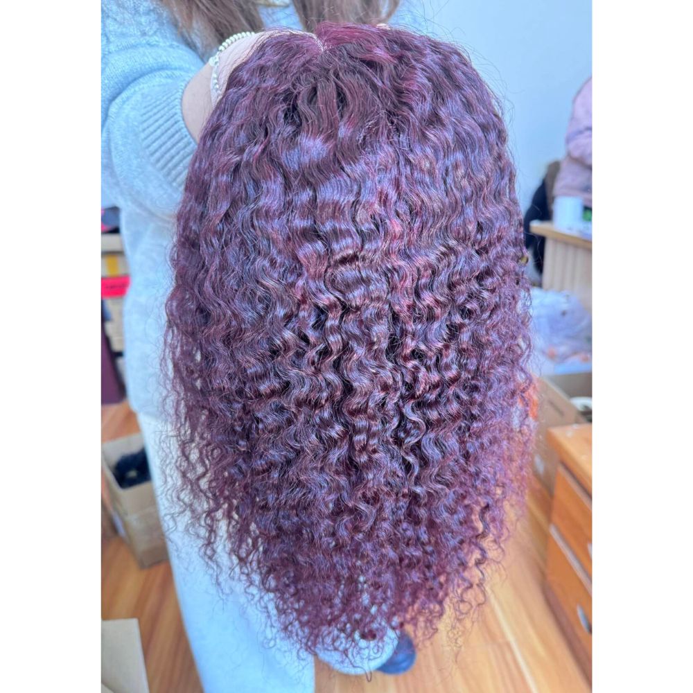 13X4 Hd Lace Front Wig Kinky Curly Cambodian Hair Wigs Dark Purple Wine Colored Human Hair Wigs Lace Glueless Wig - Image 3