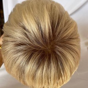 100% Human Hair Men's Toupee Ombre T613 Blonde and Black 3 Inch After Cut New Hairstyles Men's Toupee Super Thin Mono Lace with PU Around Toupee - Image 6