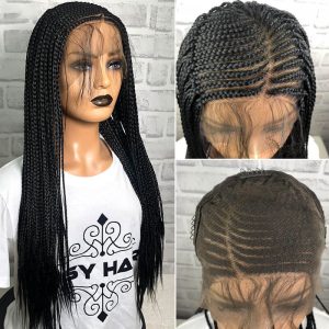 Alternative view of 24" Braided Wigs Synthetic Lace Front Wigs Side Part Cornrow Braids Wig With Baby Hair For Black Women Box Braid Wigs