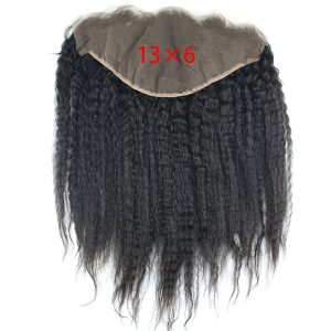 Alternative view of 13x6 Full Lace Frontal Closure Kinky Straight Ear to Ear Free Part Unprocessed Mongolian Human Hair Extensions With Baby Hair Bleached Knots