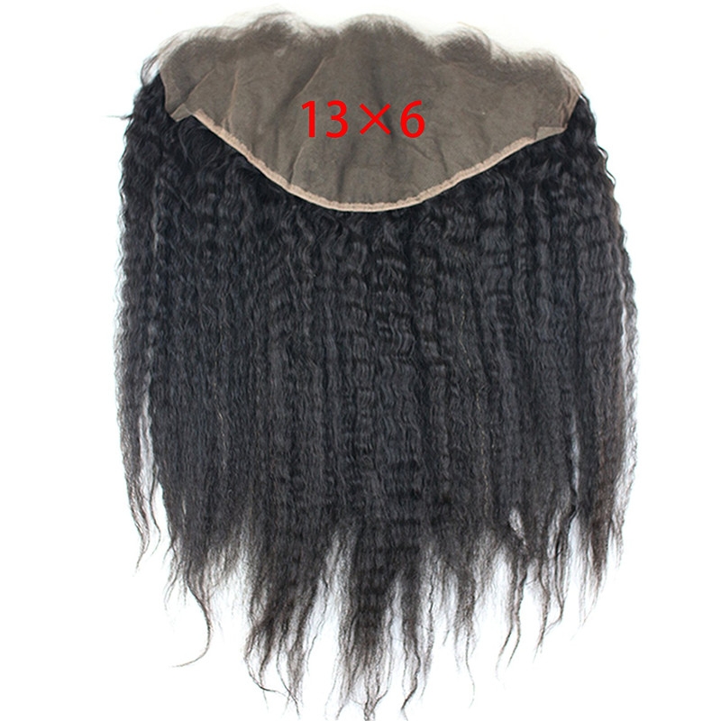 13x6 Full Lace Frontal Closure Kinky Straight Ear to Ear Free Part Unprocessed Mongolian Human Hair Extensions With Baby Hair Bleached Knots - Image 2