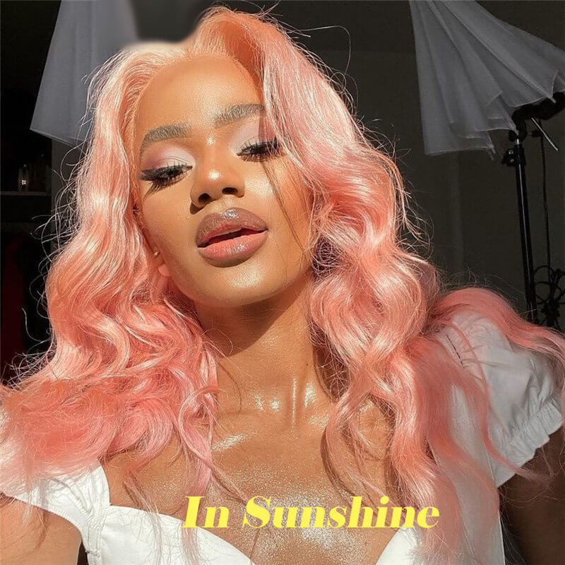 Body Wave Pink Colored Human Hair Wigs For Women Preplucked Brazilian Remy Pink Ombre HD Transparent Lace Frontal Wig - Image 2