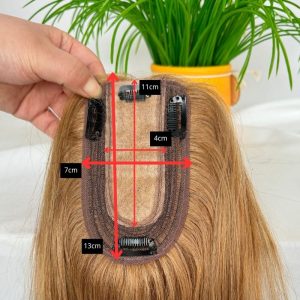 Light Brown 7x13cm Silk Base Human Hair Topper With Clips In Silk Top 100%  Cambodian Human  HairToupee for Women Hairpiece 8# - Image 8