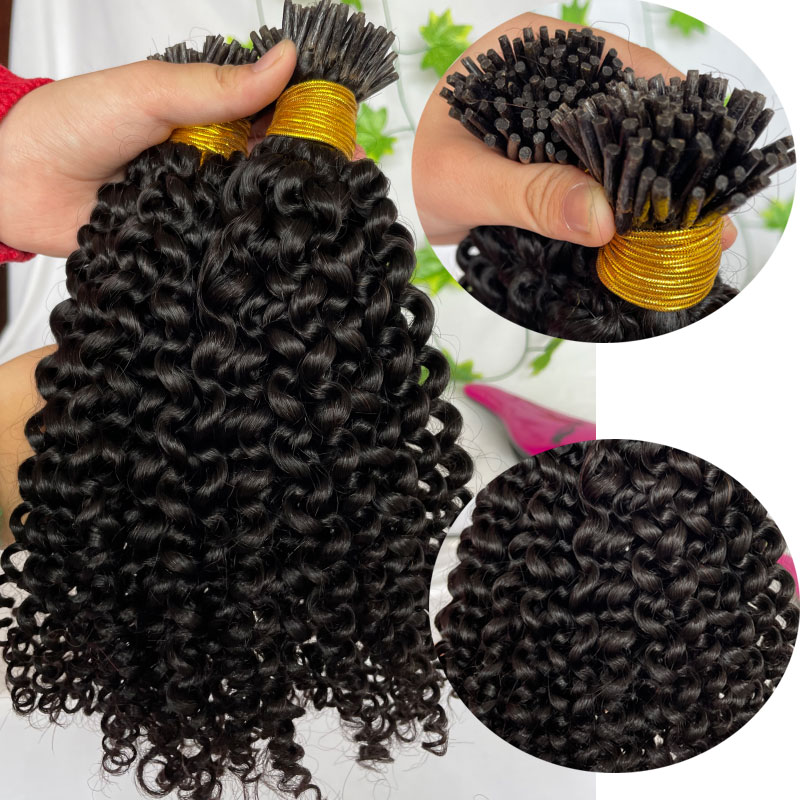 Kinky Curly I Tip Human Hair Extension Curly Remy Hair Stick I Tip Hair African American Microlinks Fusion Hair Pre bondeding 100St - Image 2