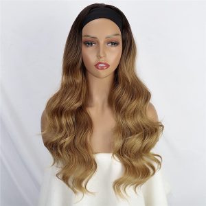 Alternative view of Long Wavy Brown Mix Blonde Headband Wig Highlight Body Wave Wigs for Black Women Girls Glueless Natural Looking High Density Heat Resistant Fiber Head