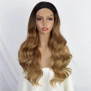 Alternative view of Long Wavy Brown Mix Blonde Headband Wig Highlight Body Wave Wigs for Black Women Girls Glueless Natural Looking High Density Heat Resistant Fiber Head