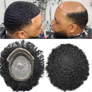 Pwigs Hairpiece Afro American 100% Human Hair System French Lace Natural Hairline Injected Pu Skin With Breathable Holes Layered Lace Top Afro Curly