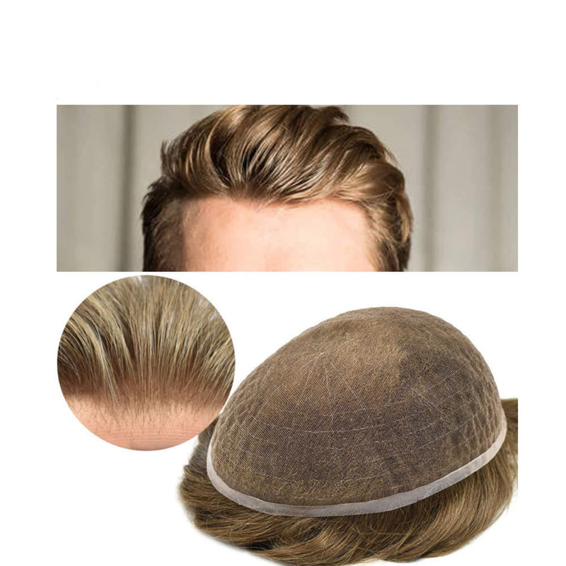 Pwigs Hairpiece Full French Lace Mens Toupee Bleached Knots Men Toupee Human Hair Wig Indian Remy Hair System Breathable 8x10 Toupee 18# Color - Image 3